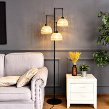 Load image into Gallery viewer, QIYIZM Floor Lamp for Living Room,Bedroom,3-Lights Boho Rattan Floor Lamps,Tree Farmhouse Industrial Black Standing Lamp Wicker Rustic Tall Lamp,Woven Bamboo LampShade Floor Light Bohemian