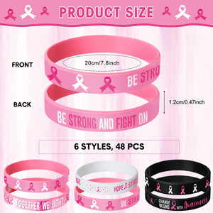 Aoriher 48 Pcs Breast Cancer Awareness Bracelets Pink Ribbon Breast Cancer Silicone Wristbands for Party Favor(Print Style)