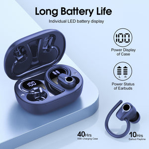 Wireless Earbuds Bluetooth 5.3 Headphones Sport, 50H Stereo Ear Buds Dual LED Display, 2025 Bluetooth Earbuds with 4 ENC Noise Canceling Mic, IP7 Waterproof Earphones with Earhooks for Running, Navy