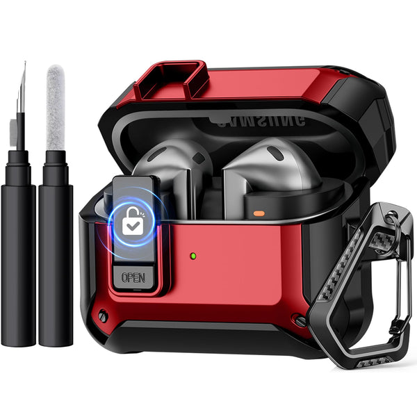 GEAK Case Compatible with Galaxy Buds 3 Pro/Samsung Galaxy Buds 3 Case with Carabiner & Cleaning Kit, Full Protective Hard Cover Shell with Secure Lock Clip for Galaxy Buds 3 Men Women, Red