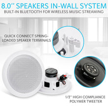 Load image into Gallery viewer, Pyle Pair 8&quot; Bluetooth Flush Mount In-wall In-ceiling 2-Way Universal Home Speaker System Spring Loaded Quick Connections Polypropylene Cone Polymer Tweeter Stereo Sound 250 Watts (PDICBT852RD)
