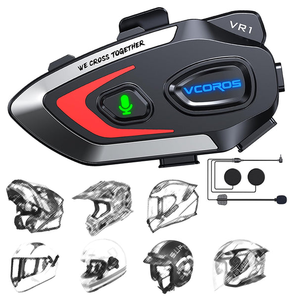 VCOROS Motorcycle Helmet Headset, VR1 Motorcycle Helmet Speakers with Automatic Answer/IPX6 Waterproof/AI Voice/CVC and DSP Dual Noise System (Hard Microphone)