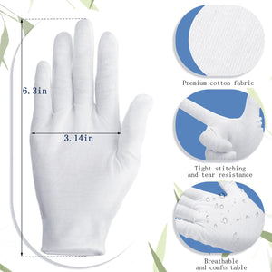 Ramede 24 Pairs Eczema Gloves for Kids Eczema Sleeves Moisturizing Gloves White Cotton Gloves Washable and Reusable Overnight Dry Hands for Kids 3-10 Years(X-Small)