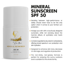 Load image into Gallery viewer, Elixir by Cocó March Broad Spectrum Mineral Sunscreen SPF 50 Sun Protection, Water-Resistant-80 min, Hydrates and Enhances Skin, Adults and Children- 2.1 Oz 59 g