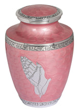Load image into Gallery viewer, BOLD &amp; DIVINE™ Modern Pearl Pink Cremation Urn |Human Ashes Adult Memorial urn, Burial, Funeral Cremation Urns | 200 Cubic Inches (Praying Hands)