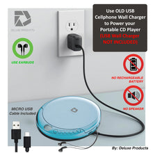 Load image into Gallery viewer, Deluxe Products CD Player Portable with 60 Second Anti Skip, Stereo Earbuds, Includes Aux in Cable and AC USB Power Cable for use at Home or in Car. Blue