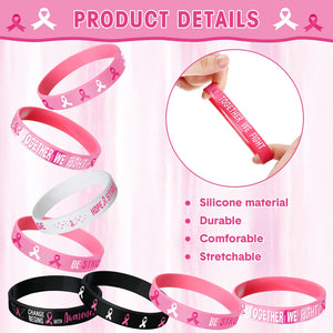 Aoriher 48 Pcs Breast Cancer Awareness Bracelets Pink Ribbon Breast Cancer Silicone Wristbands for Party Favor(Print Style)