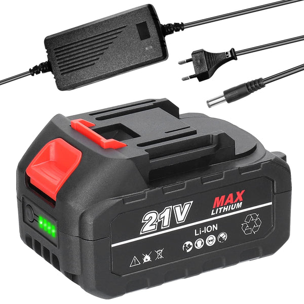 Vislone 21V Rechargeable Lithium Battery and Battery Adapter Replacement Battery for Power Tool with Battery Level Indicator