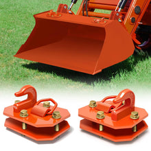 Load image into Gallery viewer, 2 Pack 3/8&quot; Tractor Bucket Hooks with D Ring, Grade 70 Forged Steel Bolt On Grab Hook for Tractor Bucket Compatible with Kubota, John Deere, Kiot, RV, UTV, Truck, Max 15,000 lbs,Orange