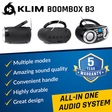 Load image into Gallery viewer, KLIM B3 Portable CD Player Boombox with FM Radio, Bluetooth, USB, AUX, and FM Radio Dual Speakers, EQ Sound Effects, 20 Preset Stations, Compact and Lightweight
