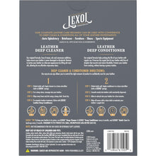 Load image into Gallery viewer, Lexol All Leather Cleaner and Conditioner Kit for Car Seats and Interiors, Couches and Furniture, Shoes and Boots, Baseball Gloves and Horse Saddles, Two 8 oz Bottles and Two Sponges