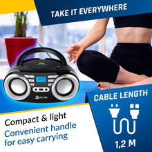 Load image into Gallery viewer, KLIM B3 Portable CD Player Boombox with FM Radio, Bluetooth, USB, AUX, and FM Radio Dual Speakers, EQ Sound Effects, 20 Preset Stations, Compact and Lightweight