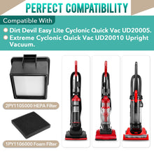 Load image into Gallery viewer, 2Pcs F43 HEPA Filter and Foam Filters for Dirt Devil Easy Lite Cyclonic Quick Vac UD20005 and Extreme Cyclonic Quick Vac UD20010 Upright Vacuum, 2PY1105000 1PY1106000 HEPA Filter and Foam Filter