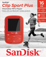 Load image into Gallery viewer, SanDisk 16GB Clip Sport Plus MP3 Player, Red - Bluetooth, LCD Screen, FM Radio - SDMX28-016G-G46R (Renewed)