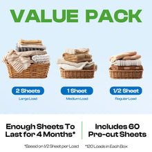 Load image into Gallery viewer, HAPPY HOUR Laundry Detergent Sheets Value Pack with up to 120 Loads, Non Toxic Laundry Sheets Detergent Soap for Sensitive Skin, Recyclable Eco Friendly, Perfect for Travel - Fresh Scent