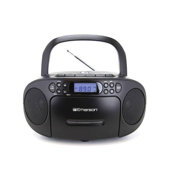 Emerson Portable CD Player Boombox with Cassette Player Combo, Tape Recorder, AM/FM Radio, AUX, Headphone Jack, Dual Speakers, AC/DC & Battery Operated - Stereo System for Home, Indoor & Outdoor Use