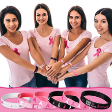 Load image into Gallery viewer, Aoriher 48 Pcs Breast Cancer Awareness Bracelets Pink Ribbon Breast Cancer Silicone Wristbands for Party Favor(Print Style)