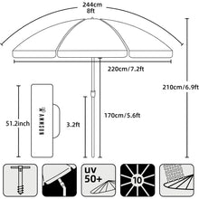Load image into Gallery viewer, AMMSUN 8 Feet Large Beach Umbrella with Sand Anchor Heavy Duty High Wind Portable Outdoor Umbrellas UPF 50+ Protection Air Vent Tilt Patio Garden Pool Blue