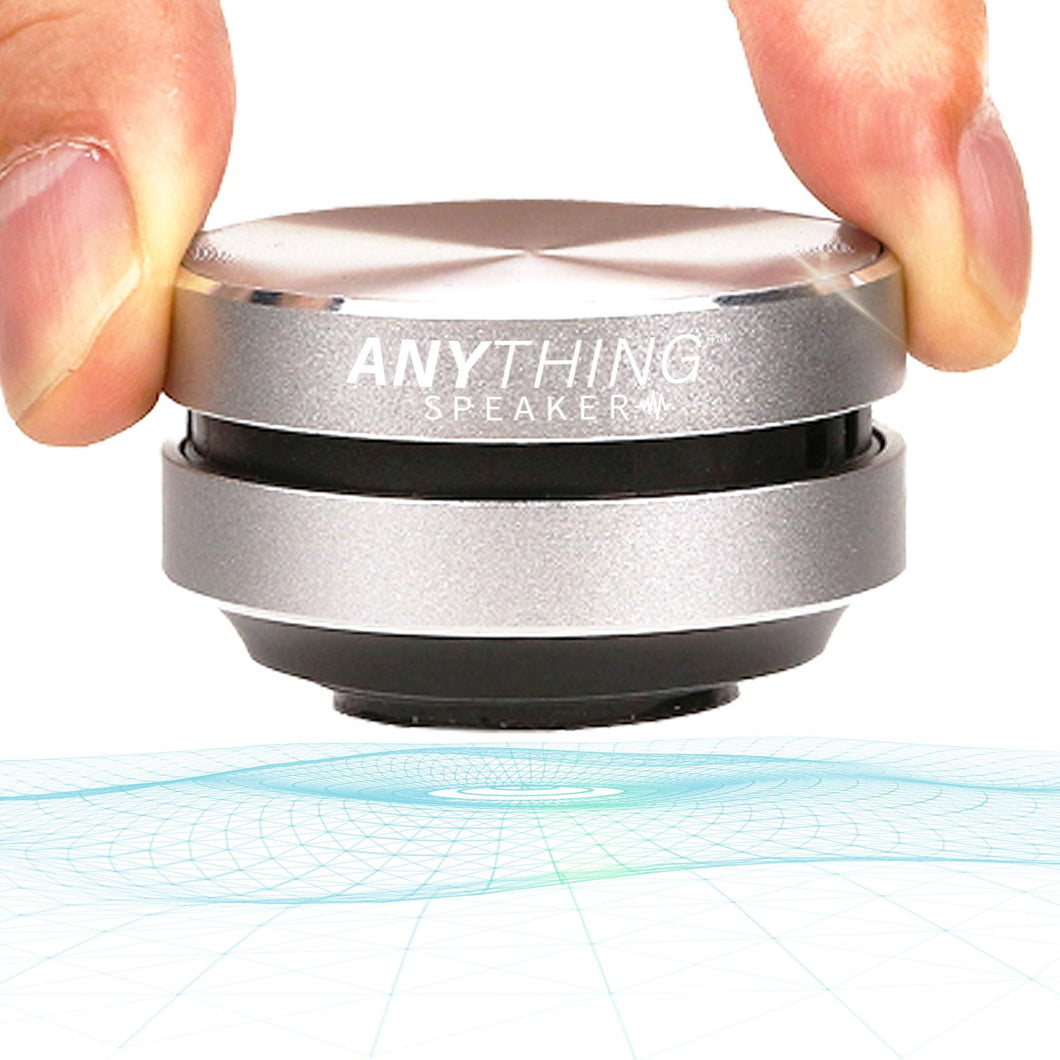 Anything Speaker - Portable Mini Bluetooth Speaker 2024 - Turn Anything Into A Speaker - Wireless Bone Conduction Induction Vibration Speaker + Gift Box - Travel-Sized, 360° Sound (Silver)