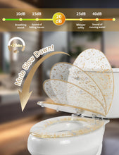 Load image into Gallery viewer, Gold Resin Toilet Seat Elongated with Easy Clean &amp; Change Hinges, Soft Close Quick Release Heavy Duty Toilet Seats with Glitter Cover Acrylic Seats (Elongated 19Inch, Gold Foil, Upgraded hinge)