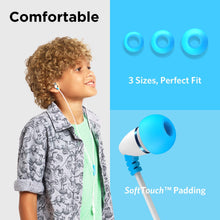 Load image into Gallery viewer, LilGadgets Kids Earbuds Wired for School - Safe &amp; Comfortable, Volume Limited, Wired in Kids Ear Buds with an in-Line Microphone, Travel Case, and Splitter - Blue