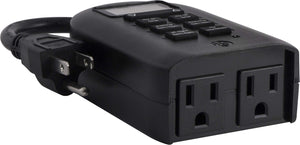 myTouchSmart Outlet Timer, Dual Plug-in Digital Timer Outlet, Simple Programmable Outlet Timer, Indoor/Oudoor Countdown Timer, Weather Resistant, Seasonal Light Timer, Black, 1 Pack, 26898-P2