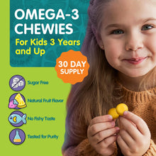 Load image into Gallery viewer, Omega 3 Gummies - Ultra-High DHA Chewable Gel Gummy - Omega 3 for Kids Supports Brain &amp; Eye Health - Sugar-Free Natural Fruit Flavor - Kids Omega 3 Fish Oil Gummies (30 Count)