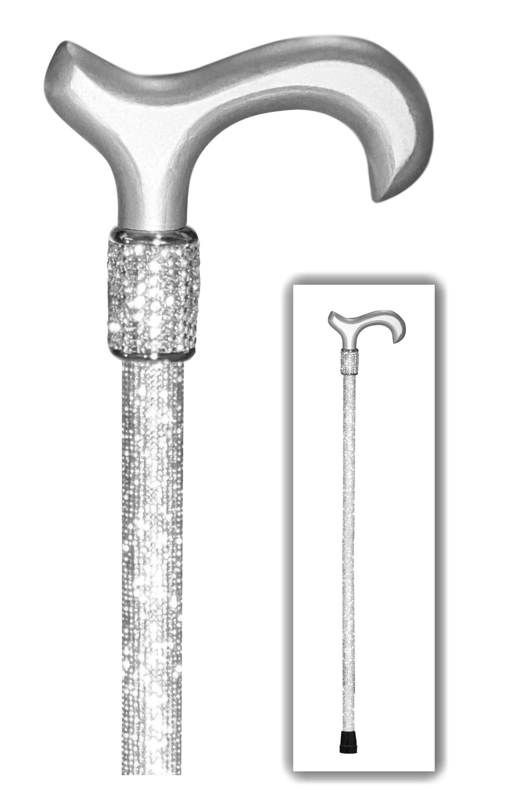 OrthoGlam “Silver Screen” Lightweight Crystal Rhinestone Bedazzled Fashion Cane - Fashionable Wooden Bling Walking Stick for Balance Assistance