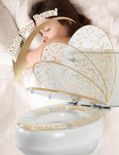 Load image into Gallery viewer, Gold Resin Toilet Seat Elongated with Easy Clean &amp; Change Hinges, Soft Close Quick Release Heavy Duty Toilet Seats with Glitter Cover Acrylic Seats (Elongated 19Inch, Gold Foil, Upgraded hinge)