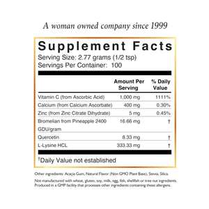 Cocó March N.M.D 1000 mg Vitamin C Powder- for Collagen Production & Immune Support, Zinc, Bromelain, Quercetin, L-Lysine - Free from: Gluten Dairy, Soy, GMOs, Vegan and Keto Friendly 10 Oz