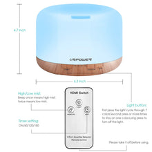 Load image into Gallery viewer, URPOWER 500ml Essential Oil Diffuser with Cool Mist Humidifier Function - 7 Color Changing LED Lights, 4 Timer Modes &amp; Auto Shut-Off Ultrasonic Aromatherapy Scent Diffuser for Home, Office