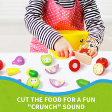 Load image into Gallery viewer, MerryPony 30 Pcs Wooden Play Food Sets for Kids Kitchen Accessories, Velcro Fruit and Veggies for Toddlers, Velcro Fruit Cutting Toys for Kids, Color Sorting Play Food Set, Play Food for Toddlers 1-3