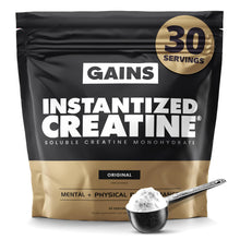 Load image into Gallery viewer, Gains in Bulk Instantized Creatine Monohydrate for Women and Men, Soluble Pre Workout Powder, Supports Muscle Building, Strength and Performance, Bodybuilding Supplements, Unflavored, 30 Servings