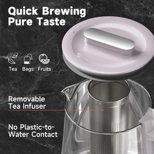 ICOOKPOT Titanium & Stainless Steel Electric Kettle with Tea Infuser and Temperature Control,1.5L Glass Tea Maker,1500W Rapid Boiling,Programmable Control for your Favorite Teas and Coffee-Grey