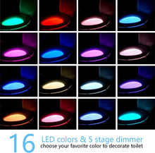 Load image into Gallery viewer, 2 Pack Toilet Night Lights with Motion Activated Sensor,16-Color Changing LED Inside Toilet Bowl Nightlight, Cool Stuff for Bathroom Accessories Decor, Unique Gadgets for Men and Kids Brithday Gifts