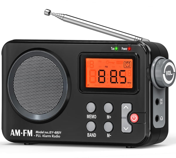 Goodes Portable Radio AM FM with Best Reception, Transistor Radio with Loud Speaker, Battery Powered or DC USB, Clear Dial, Digital Time Display, Headphone Jack,Perfect for Home/Outdoor/Emergency Use