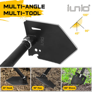 iunio Survival Shovel Multitool with Axe, Camping Shovel Hatchet, Tactical Shovel, Folding with Carrying Bag for Camping, Hiking, Backpacking, Entrenching, Car Emergency