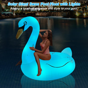 Alpcouts Giant Inflatable Swan Pool Float Adult with Colorful Lights, Solar Powered Large Swan Beach Pool Floaties, 60'' Lake Pool Raft Lounge Inflatable Ride-On with Fast Valves for Summer Water Fun.