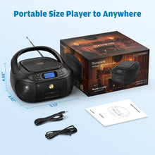 Load image into Gallery viewer, CD Cassette Player Combo, Hernpark Rechargeable Boombox with Bluetooth 5.1, Tape Recording, FM Radio, Super Bass, Stereo Sound, Aux/USB Drive, Headphones Jack, Boom Box for Indoor Outdoor
