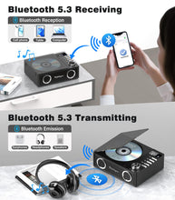 Load image into Gallery viewer, Portable CD Player with Bluetooth 5.3, Greadio CD Player with Speakers for Home, 4000mAh Rechargeable Retro CD Music Player with Remote Control, LED Display, Supports USB/TF/AUX, Optical Input