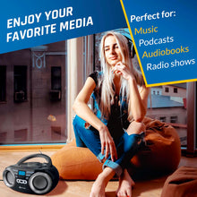 Load image into Gallery viewer, KLIM B3 Portable CD Player Boombox with FM Radio, Bluetooth, USB, AUX, and FM Radio Dual Speakers, EQ Sound Effects, 20 Preset Stations, Compact and Lightweight