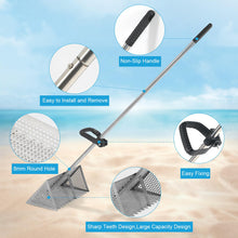Load image into Gallery viewer, Sand Flea Rake Detachable Long Handle Sand Sifter for Beach Sharp Teeth Wide Basket Sand Fleas Catcher Stainless Steel Sand Crab Catcher for Travelling