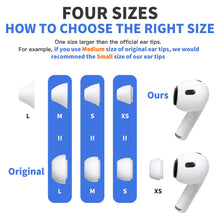 Load image into Gallery viewer, 4 Pairs Ear Tips for AirPods Pro 1 &amp; 2 [Relief Pain] [Fit in Case] Noise Cancellation Add Grip Sport Earbuds Extra Small/Small/Medium/Large (Mix Sizes)