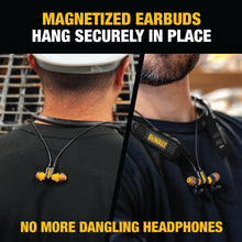 Load image into Gallery viewer, DEWALT Heavy Duty Black Edition 2-in-1 Neckband Bluetooth Headphones w/Built-in Speakers, Jobsite Wearable Speaker &amp; Around Neck, Wireless Headset, 60+ Hrs Hands-Free Music &amp; Calls, Carry Pouch