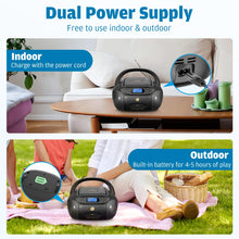 Load image into Gallery viewer, CD Cassette Player Combo, Hernpark Rechargeable Boombox with Bluetooth 5.1, Tape Recording, FM Radio, Super Bass, Stereo Sound, Aux/USB Drive, Headphones Jack, Boom Box for Indoor Outdoor