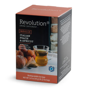 REVOLUTION TEA® Dragon Eye Oolong Tea Bags Organic [THE ORIGINAL] - INDULGE Italian Peach & Apricot Oolong Tea - Premium Dragon Tea Bags - Oolong Black Tea Organic Biodegradable - 20 Bags