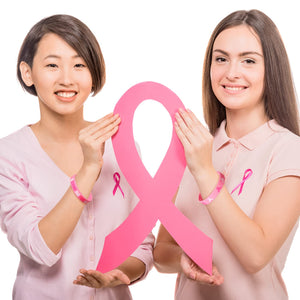 Aoriher 48 Pcs Breast Cancer Awareness Bracelets Pink Ribbon Breast Cancer Silicone Wristbands for Party Favor(Print Style)