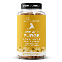 Load image into Gallery viewer, Purge! Uric Acid Flush – Eat &amp; Drink What You Want – Detox and Cleanse with Celery Seed Extract, Tart Cherry &amp; Chanca Piedra for Effective Joint Support &amp; Active Mobility – 60 Soft Vegan Capsules