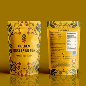Berberine Tea 45g Natural Organic Caffeine-Free Blend Non-GMO Herbal in Plastic-Free Stand Alone Pouch Delicious Antioxidant for Immune Support