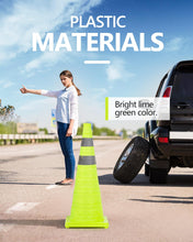 Load image into Gallery viewer, BATTIFE [4 Pack] 28 Inch Collapsible Traffic Cones, Lime Green Safety Cones, Pop-up Cones with Reflective Collar, for Driving Practice,Road Parking (Green)